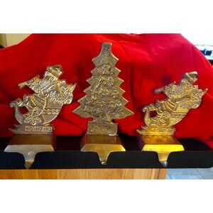 Mantle Hangers Christmas Stockings Heavy 7 Inch Cast Iron 2 TWO Santas ONE Tree